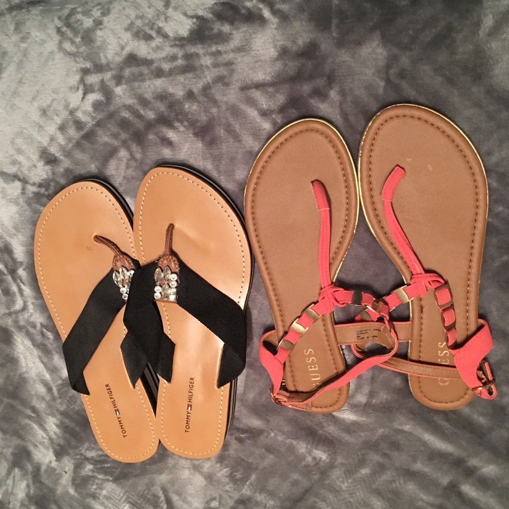 Sz 9 guess and Tommy Hillfigger sandals 2 fir 1